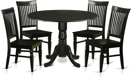 Vista 7 de East West Furniture DLWE3-BCH-W Dublin - Juego de cocina de 3 piezas que contiene una mesa redonda con gotas y 2 sillas de comedor, 42 x 42 Negro