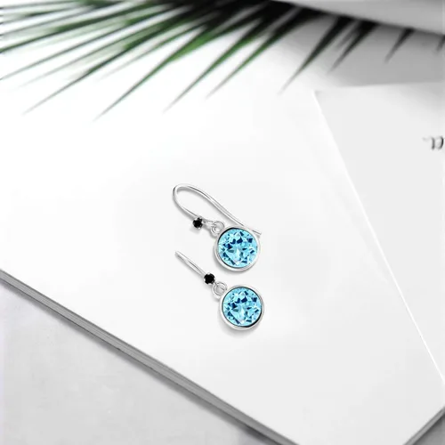 Vista 4 de Gem Stone King Aretes colgantes de plata de ley 925 con diamante negro y apatita azul 925 para mujer (1.66 quilates, redondo de 0.236 in), Plata