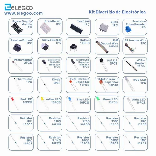Vista 2 de ELEGOO Paquete de kit electrónico divertido con tabla de pan, 235 artículos
