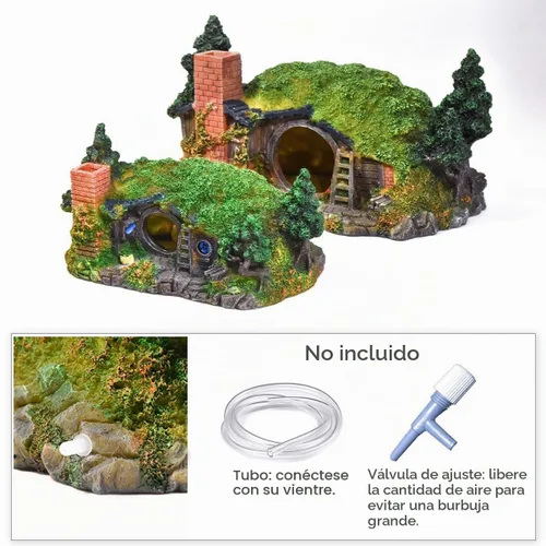 Vista 6 de fazhongfa Decoraciones de Acuario Castillo Decoración de Pecera Ornamentos Temáticos (Hobbit-Pequeño)