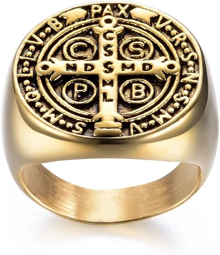 Vista 2 de Anillo religioso de San Benito con sello exorcista para hombre, protección contra demonios, anillos CSBP
