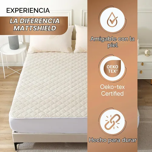 Vista 4 de Protector de colchón acolchado de algodón orgánico de lujo, tamaño individual, almohadilla impermeable y transpirable de 380 GSM, funda ajustable
