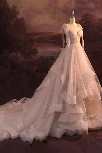 Vista 2 de Vestido de fiesta de tul con volantes en capas, con tirantes delgados, vestidos de baile de princesa con lazo, vestidos de quinceañera