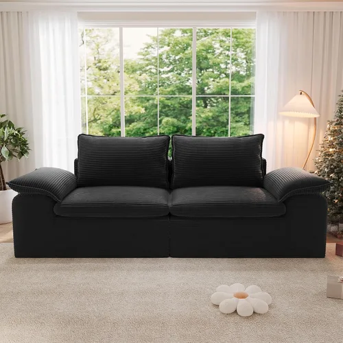 Vista 16 de Sofá cama convertible, sofá de 79 pulgadas sin huesos, sofá cama de corduroy, sofá chaise doble extragrande, futón en nube, sofá modular de piso