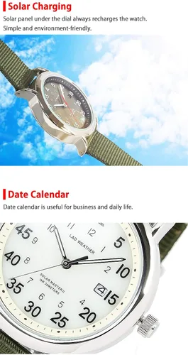 Vista 3 de LAD WEATHER Reloj de hombre con correa de nailon militar solar, Beige, Militar