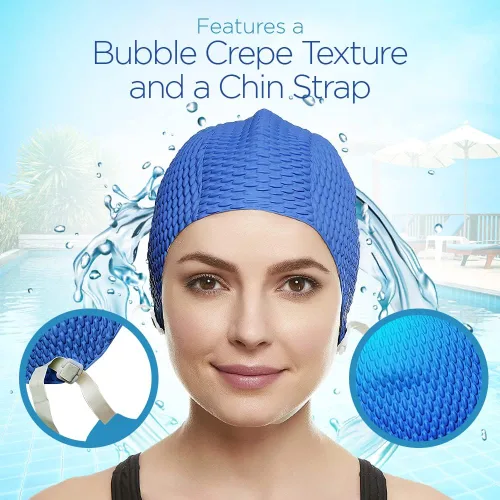 Vista 4 de BeeMo Gorro de Natación de Látex para Mujeres - Gorro de Natación de Goma - Suave Cómodo Elástico Elegante Diseño de Corte Bajo Protege el Cabello