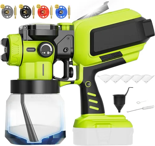 Vista 10 de Pulverizador de Pintura Inalámbrico Compatible con Batería Ryobi 18v (SIN Batería), Pulverizadores de Pintura Eléctricos de Mano HVLP con Contenedor
