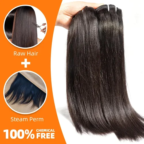 Vista 2 de Últimos 5 años 10 pulgadas corto ligero Yaki recto relajado recto recto cabello humano crudo 1 paquete Natural grueso yaki rizado recto un donante