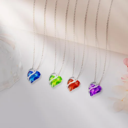 Vista 7 de AiliFe Collares con colgante de corazón de amor, chapado en oro blanco de 14 quilates, collar con colgante de corazón para mujer, collar