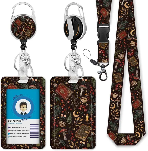 Vista 31 de Giancomics Soporte para tarjetas de identificación negro con cordón, cordones para insignias de identificación con carrete de insignia retráctil