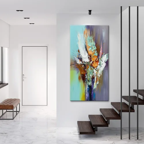 Vista 8 de zoinart Arte de pared 3D texturizado pintado a mano, 24 x 48 pulgadas, pinturas al óleo coloridas abstractas, arte de pared grande para decoración