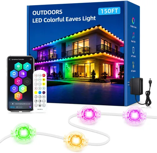 Vista 10 de Luces permanentes para exteriores para casa de 50 pies RGB+IC luces de alero inteligente, IP67 impermeables, luces LED para exteriores