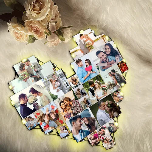 Vista 6 de Alice - Lámpara de fotos personalizada con forma de corazón grabada con 15 fotos para el día de la madre, regalo para la nueva mamá o madre