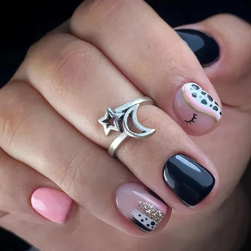 Vista 15 de Uñas postizas a presión ataúd de longitud corta, 24 piezas de cobertura completa, reutilizables, brillantes, uñas postizas con pegamento, uñas