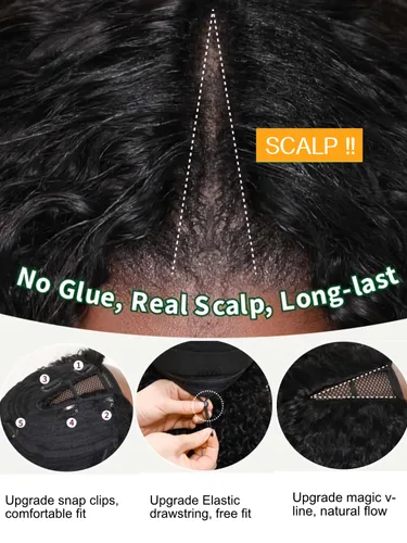 Vista 4 de Julia Hair Peluca de cabello humano ondulado degradado 12A con reflejos en V, parte en U, sombra y raíz, balayage, sin pegamento, cabello virgen