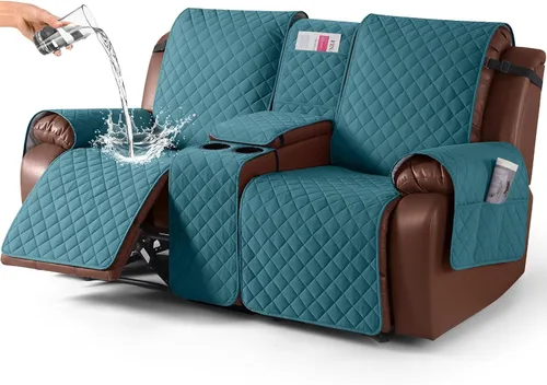 Vista 22 de KinCam Funda 100% Impermeable para Loveseat Reclinable con Consola, Fundas Antideslizantes para Sofá Reclinable de 2 Asientos, Funda para Sofá