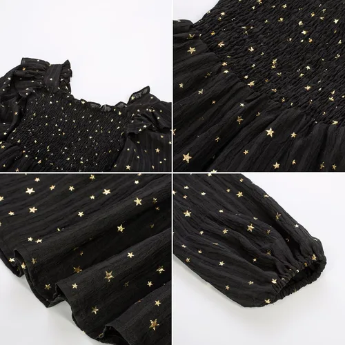Vista 9 de GRACE KARIN Vestido de otoño para niñas, de manga larga, con volantes, escalonado, brillante, vestido de fiesta de invierno para niñas, talla 5-12