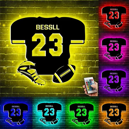 Vista 2 de Letrero de neón personalizado de jersey de fútbol americano, letreros de neón LED de fútbol americano para decoración de pared, alimentado por USB