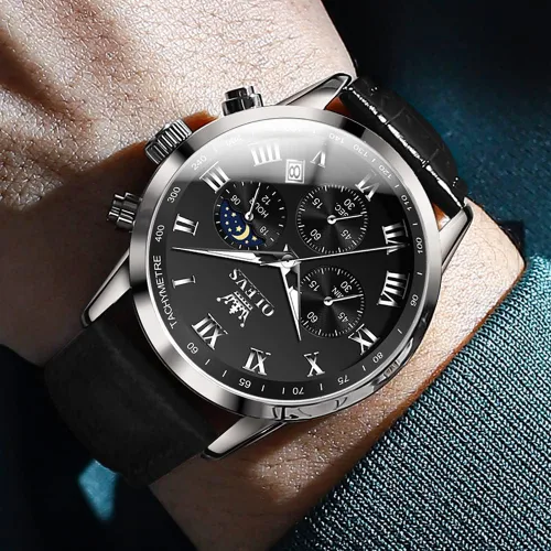 Vista 3 de OLEVS Relojes para hombre de vestir cronógrafo analógico cuarzo fase lunar para hombre luminoso impermeable relojes de pulsera masculinos