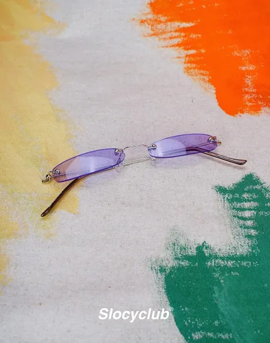 Vista 3 de Slocyclub Gafas de sol delgadas rectangulares vintage para mujeres y hombres gafas de sol retro pequeñas y delgadas marco de metal