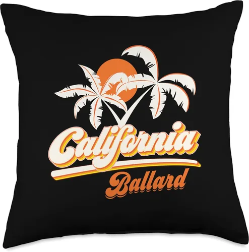 Vista 4 de Ballard California 70s Retro Sun Palm Trees Souvenir Throw Pillow