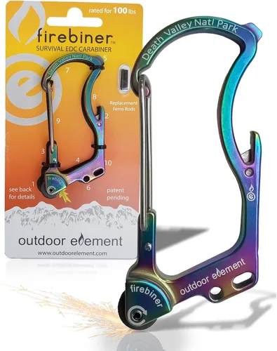 Vista 17 de OUTDOOR ELEMENT Firebiner Custom Engraved 6-in-1 Fire Starter Carabiner Multitool – Survival Gear EDC Keychain with Utility Blade, Bottle Opener