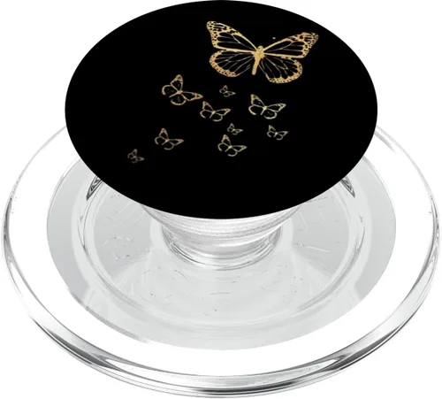Vista 8 de PopSockets de mariposa dorada y negra con diseño de mariposas y simples y minimalistas