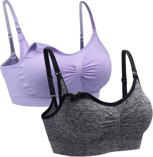 Vista 7 de Suekaphin - Paquete de 2 piezas, brasier de maternidad para lactancia durante el embarazo, cómodo para dormir con extensores 2negro