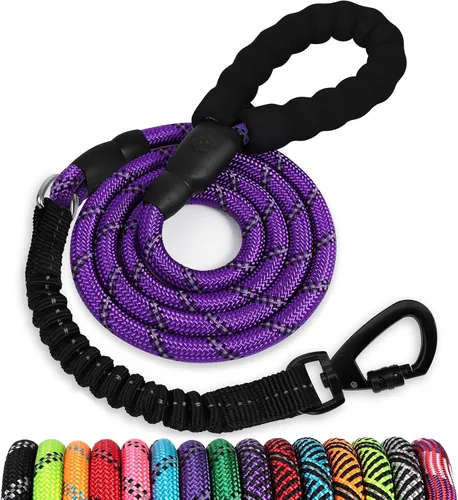 Vista 32 de Correa de perro de cuerda de 3 pies: correa resistente con gancho giratorio bloqueable, hilos reflectantes, bungee y asa acolchada - Correa