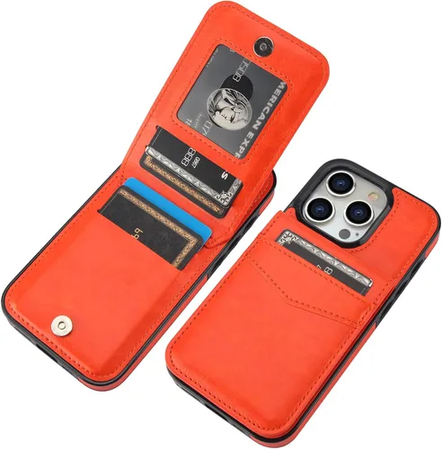 Vista 8 de KIHUWEY Compatible con iPhone 15 Pro Funda Cartera con Soporte para Tarjetas de Crédito, Tapa de Cuero Premium con Cierre Magnético y Soporte, Funda