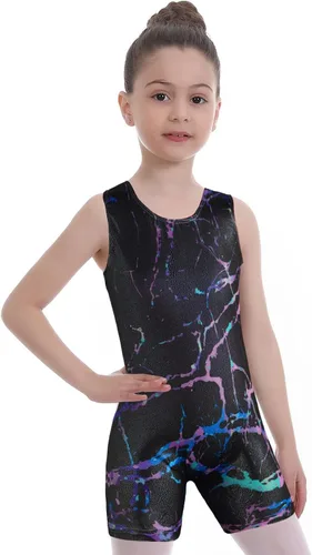 Vista 2 de EQSJIU Leotardos de gimnasia para niñas y niños mosaico sirena mariposa estrellas leopardo galaxia teñido anudado cosmos leopardo