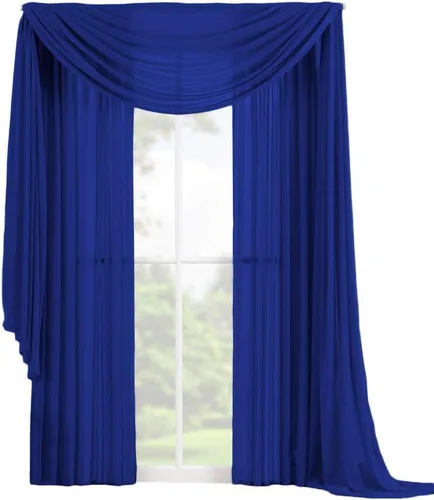 Vista 25 de Decotex Juego de 3 cortinas de gasa transparente para ventana, incluye 2 paneles y 1 bufanda a juego (120 pulgadas de largo, chocolate)