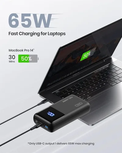 Vista 3 de INIU Banco de energía, 25000mAh 65W USB C cargador portátil y cargador inalámbrico, estación de carga inalámbrica rápida con certificación Qi de 15 W