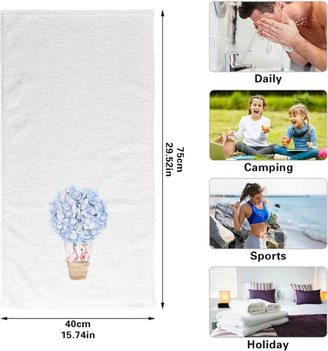 Vista 3 de Toallas de algodón suave para lavado facial, flores, acuarela, hortensias y parejas, flamencos, toallas de mano para entrenamiento, baño, juego de 2
