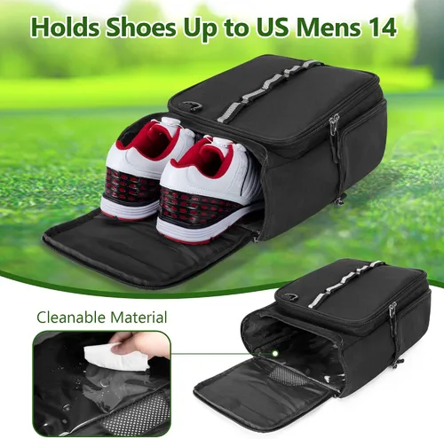 Vista 2 de GOBUROS Bolsa para zapatos de golf con capacidad para un par de zapatos de hombre de EE. UU. 14, portador de zapatos de golf con soportes