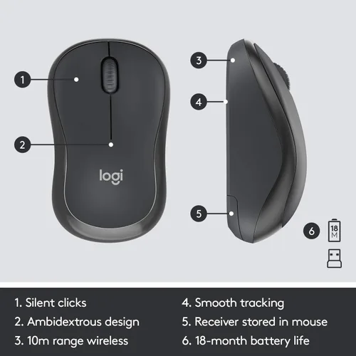 Vista 5 de Logitech MK295 - Teclado y mouse inalámbricos silenciosos, RF inalámbrico, QWERTY, negro, 104 teclas, 2,4 GHz, rango de 32.8 ft, tecnología