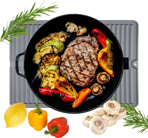 Vista 6 de Suruid Tapete de silicona para secado de platos para múltiples usos, fácil de limpiar, resistente al calor para encimera de cocina o fregadero