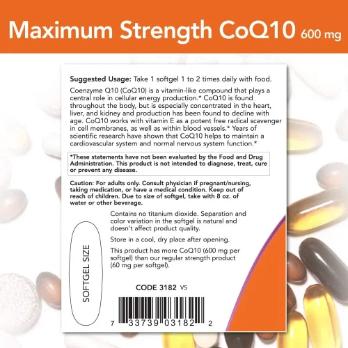 Vista 3 de Now CoQ10 Co-Enzima Q10 600 mg - 60 cápsulas blandas