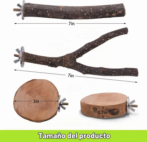 Vista 4 de Juego de 8 perchas para pájaros de madera de manzana natural, accesorios para jaula de pájaros, soporte de madera para loros, ramas de madera dura