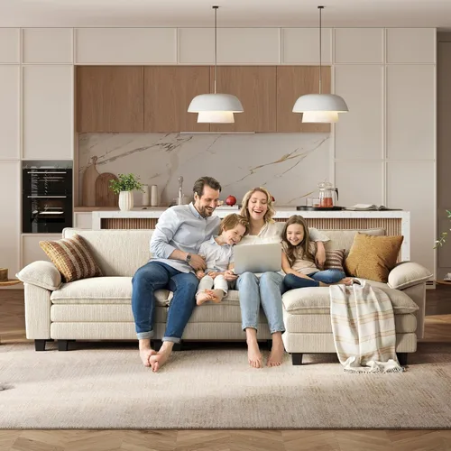Vista 6 de LINSY HOME Cloud Sofa - Silla decorativa con tumbona otomana para interiores, sofá de pana perfecta para sala de estar, apartamento, oficina, beige