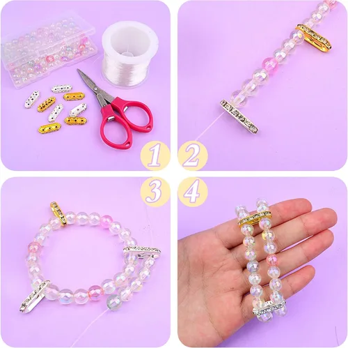 Vista 5 de 100 barras espaciadoras de diamantes de imitación de 3 agujeros, 6 barras espaciadoras de metal, conectores de eslabones para pulseras de múltiples