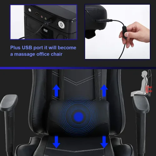 Vista 5 de Silla ergonómica para juegos para adultos, silla de escritorio ajustable con respaldo alto y soporte lumbar y reposapiés, silla de oficina de cuero
