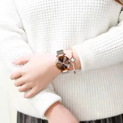 Vista 4 de SENRUD Relojes de moda para mujer, reloj de pulsera de malla de acero inoxidable de oro rosa, elegante, regalo para mujer, reloj de pulsera