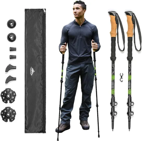 Vista 10 de Cascade Mountain Tech Bastones de senderismo de aluminio ligeros de grado aeronáutico con agarre extendido y kit de punta