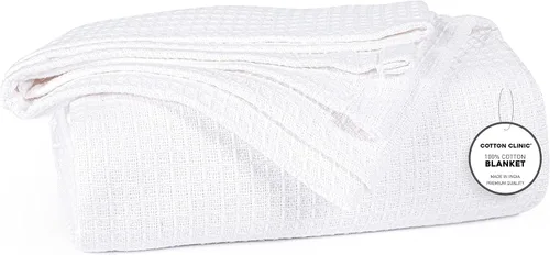 Vista 12 de Cotton Clinic Manta de cama de punto gofre, 100% algodón, para todas las estaciones, suave, transpirable, ligera, capa perfecta para sofá, cama