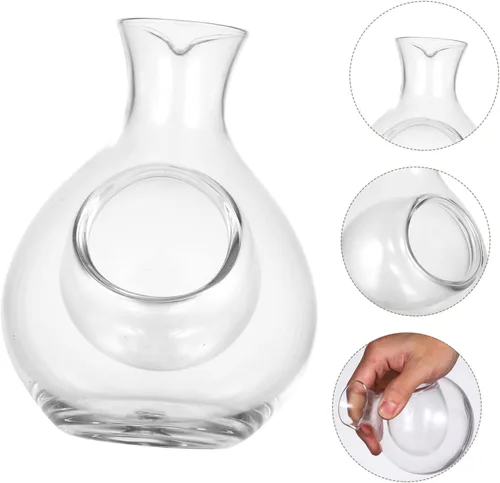 Vista 7 de Hemoton Decantador de cristal del dispensador del vino del hielo 10.1 fl oz para el refrigerador del decantador de la botella del sake del vino