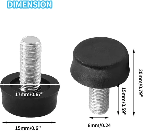 Vista 2 de Biaungdo Niveladores ajustables para muebles, M6x15 mm, negro, 24 piezas