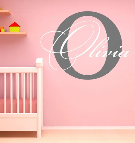 Vista 11 de Calcomanía de pared con nombre y inicial para niñas, decoración de pared, personalizada, decoración, guardería, dormitorio, además de calcomanía