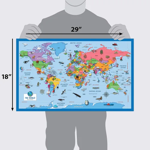 Vista 2 de Paquete de 2 pósteres de mapa del mundo para niños [ilustrado] + calendario de días de la semana y meses del año para niños