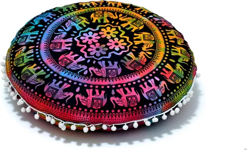 Vista 13 de Funda de almohada redonda con diseño de mandala para el suelo, funda de cojín para asiento, hippie, decorativa, bohemio, otomano, funda de puf Flor